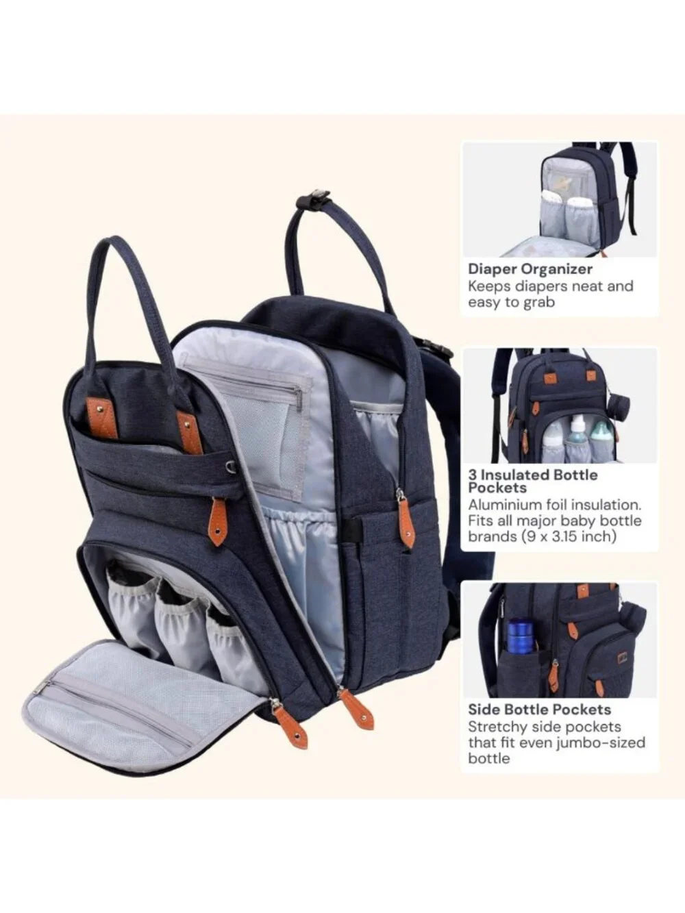 Multi-Functional Water-Resistant Diaper Bag Backpack with Changing Pad